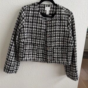 NEW H&M Set - Women's Black and White Tweed Jacket (M) and Short Skirt (size 12)